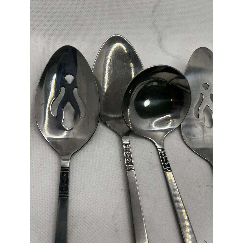 7 Customcraft MCM Stainless steel SERVING PIECES silverware vintage spoon fork